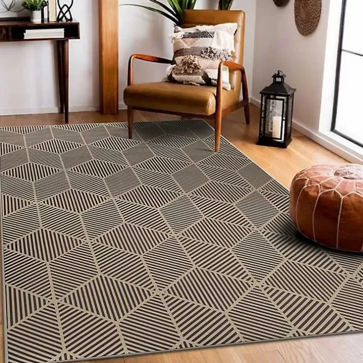 Discount Black Geometric Washable Area Rug, 5x7 Area Rugs