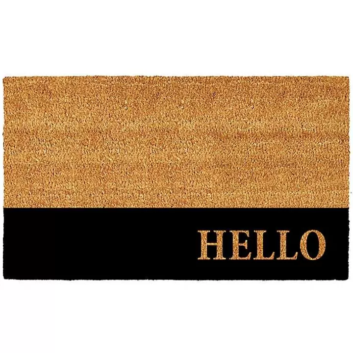 Shop Black Hello Bold Stripe Coir Doormat, 24 in. Doormats