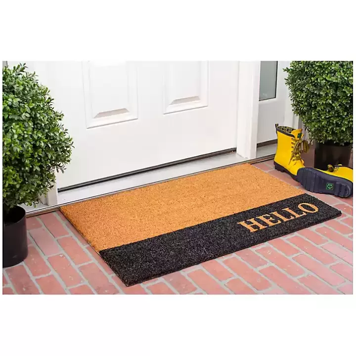 Shop Black Hello Bold Stripe Coir Doormat, 24 in. Doormats