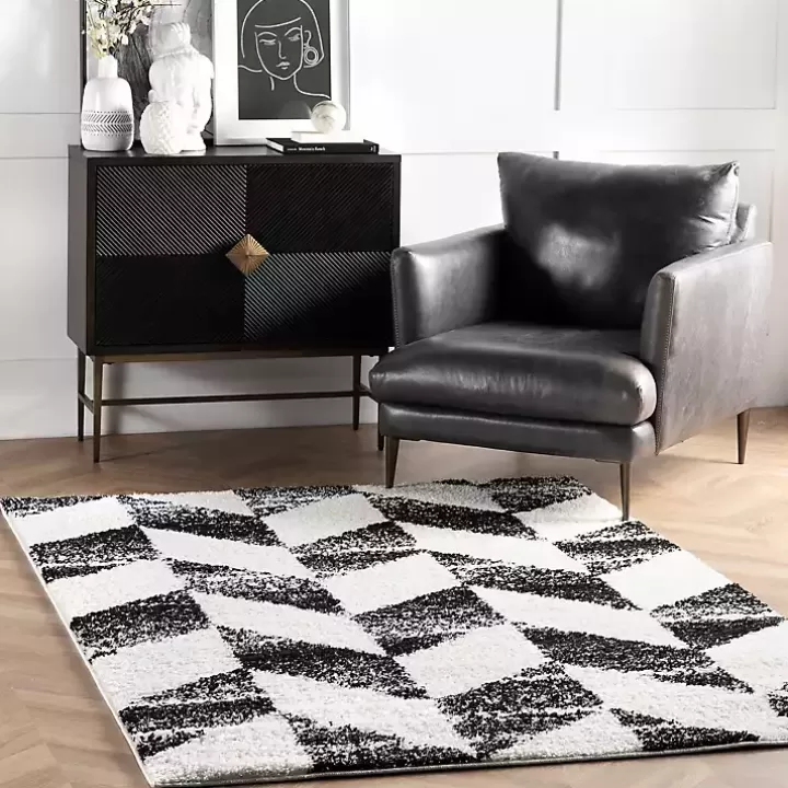 Fashion Black Herringbone Shag Area Rug, 9x12 Area Rugs