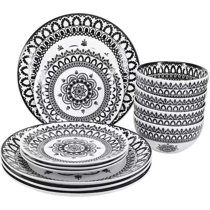 Clearance Black Lila Patterned 12-pc. Dinnerware Set Dinnerware