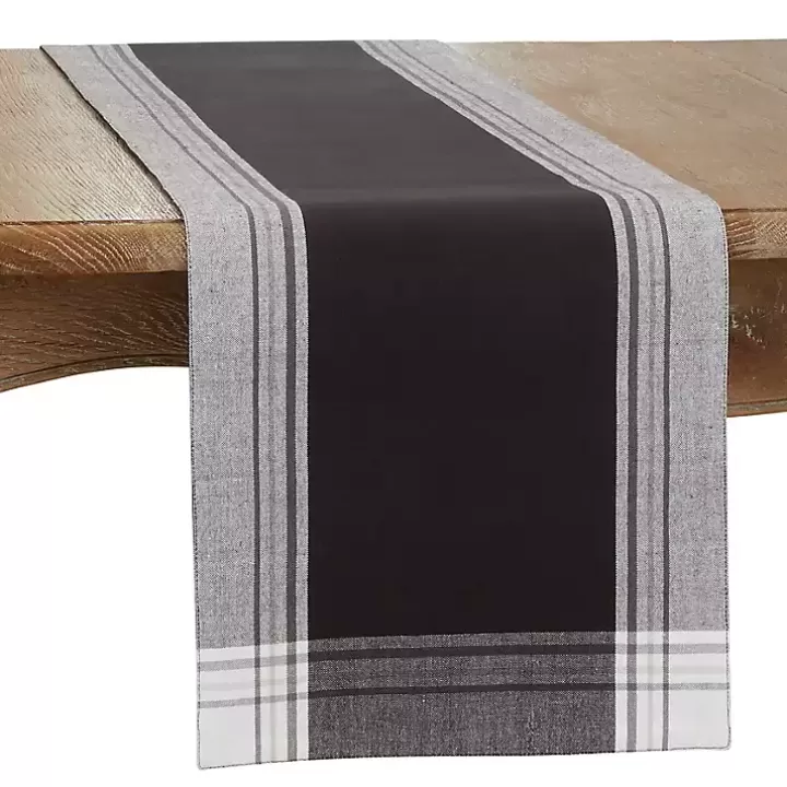 Sale Black Long Stripe Bordered Table Runner, 72 in. Table Linens