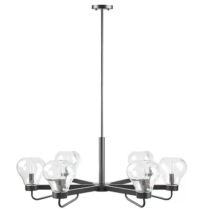 Discount Black Metal & Bowl Glass Shade 6-Light Chandelier Chandeliers & Pendant Lighting