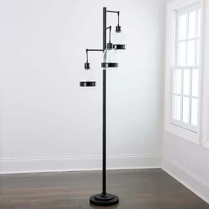 Sale Black Metal and Glass Globe 3-Arm Floor Lamp Floor Lamps