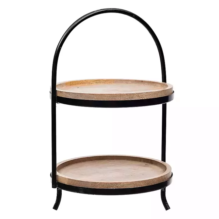 Fashion Black Metal and Natural Wood 2-Tier Server Serving & Entertaining