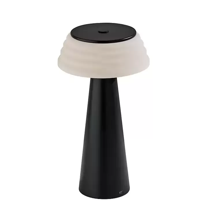 Best Metal Cordless Lamp with White Ribbed Shade Outdoor Lighting