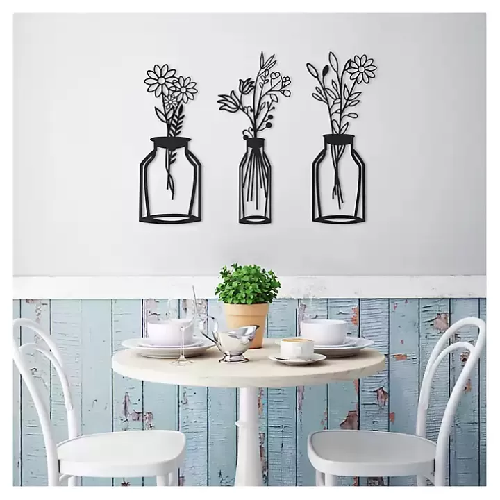 Discount Metal Floral Vase Wall Plaques, Set of 3 Wall Plaques