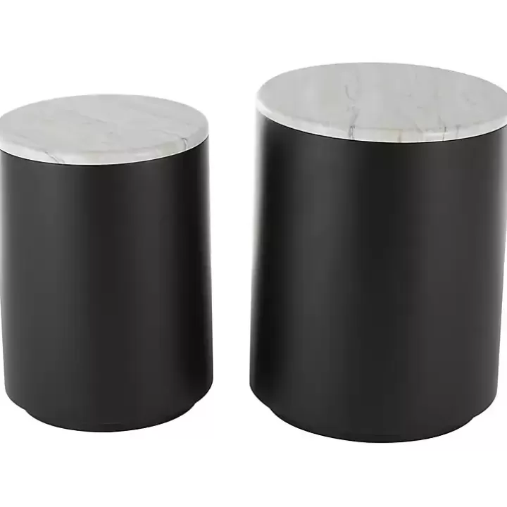 Sale Black Metal Marble Nesting Accent Tables, Set of 2 Accent & End Tables