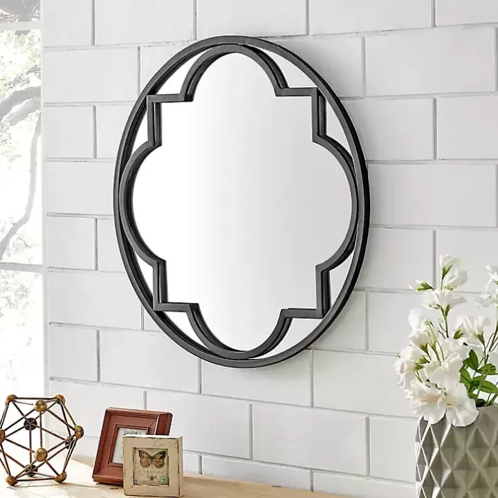 Hot Metal Quatrefoil Round Frame Wall Mirror Decorative Mirrors