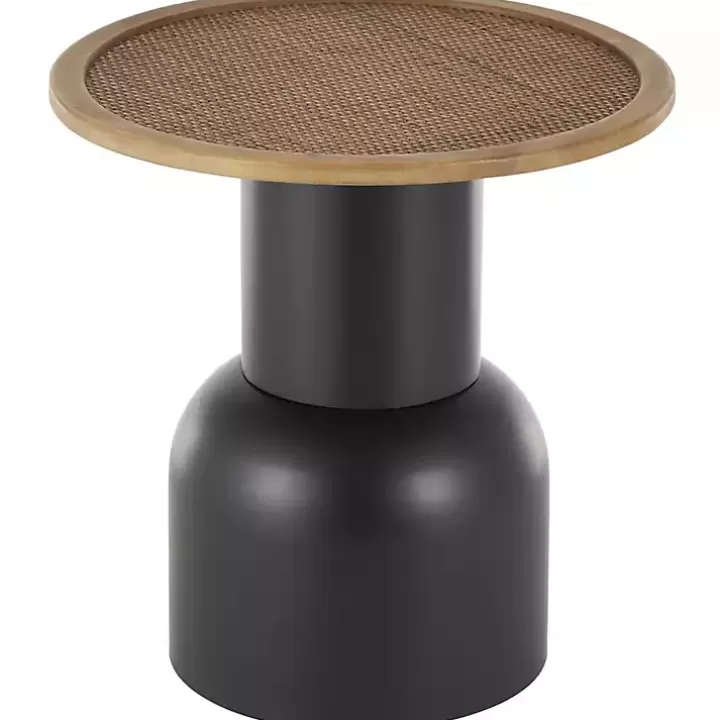 Discount Black Metal Rattan Pedestal Accent Table, 19 in. Accent & End Tables