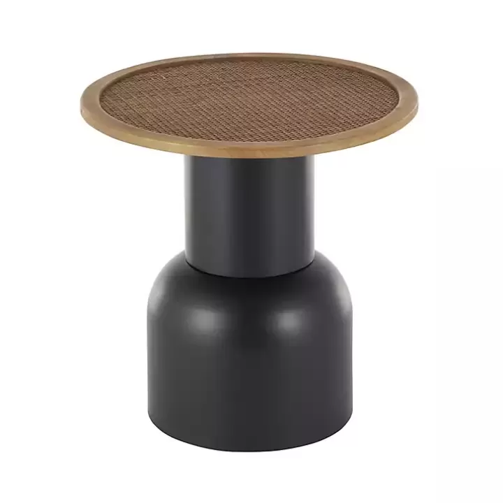 Discount Black Metal Rattan Pedestal Accent Table, 19 in. Accent & End Tables