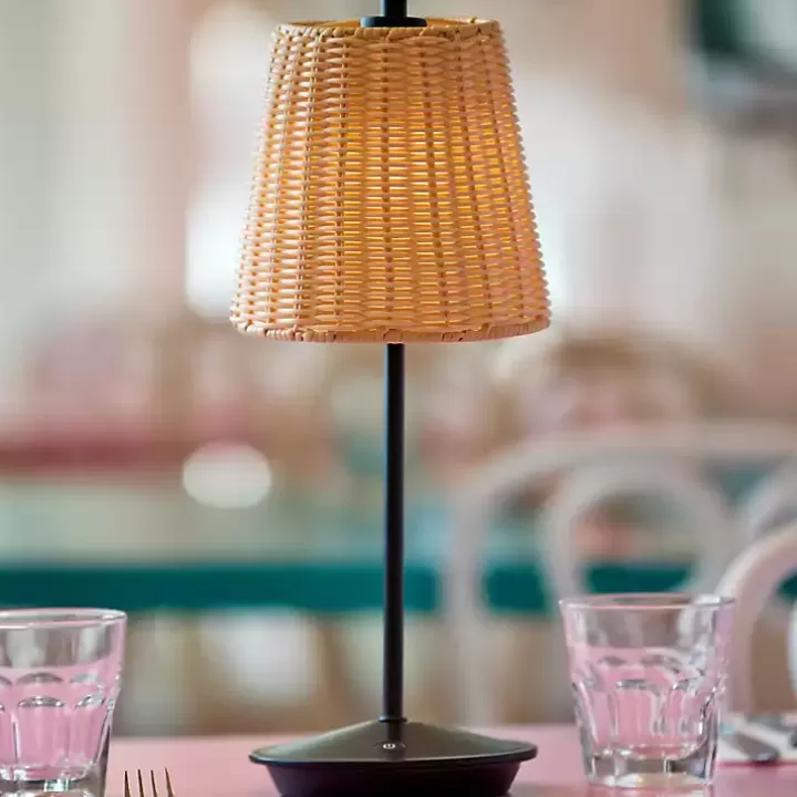 New Metal Rattan Shade Cordless Table Lamp Outdoor Lighting