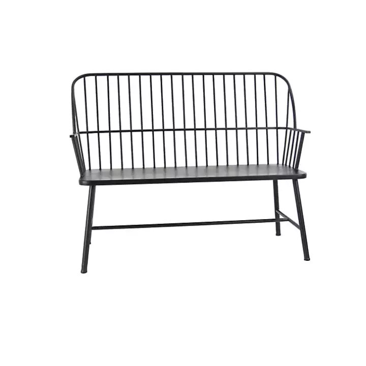 Online Metal Slatted Back Outdoor Bench Outdoor Seating