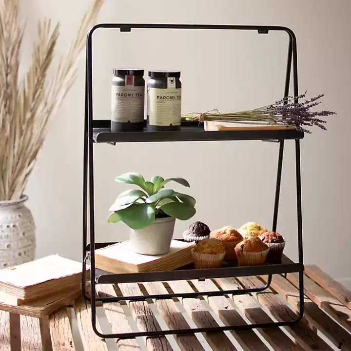 Store Metal 2-Tier Folding Display Rack Kitchen Storage