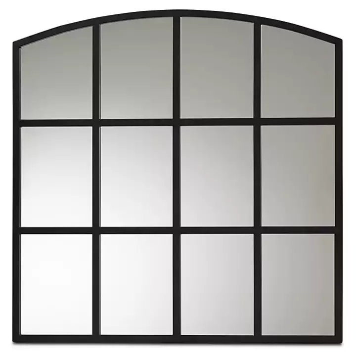 New Black Metal Windowpane Arched Wall Mirror Decorative Mirrors