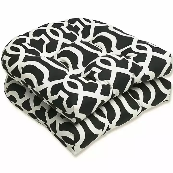 Hot Black New Geometric 2-pc. Wicker Chair Cushion Set Outdoor Cushions & Pillows