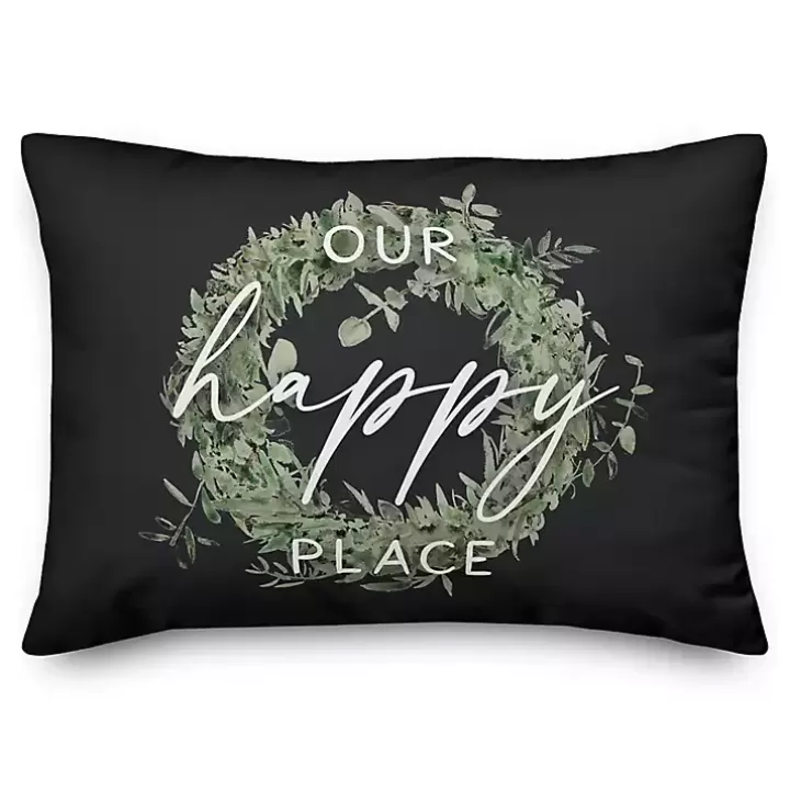 Cheap Black Our Happy Place Indoor/Outdoor Lumbar Pillow Outdoor Cushions & Pillows