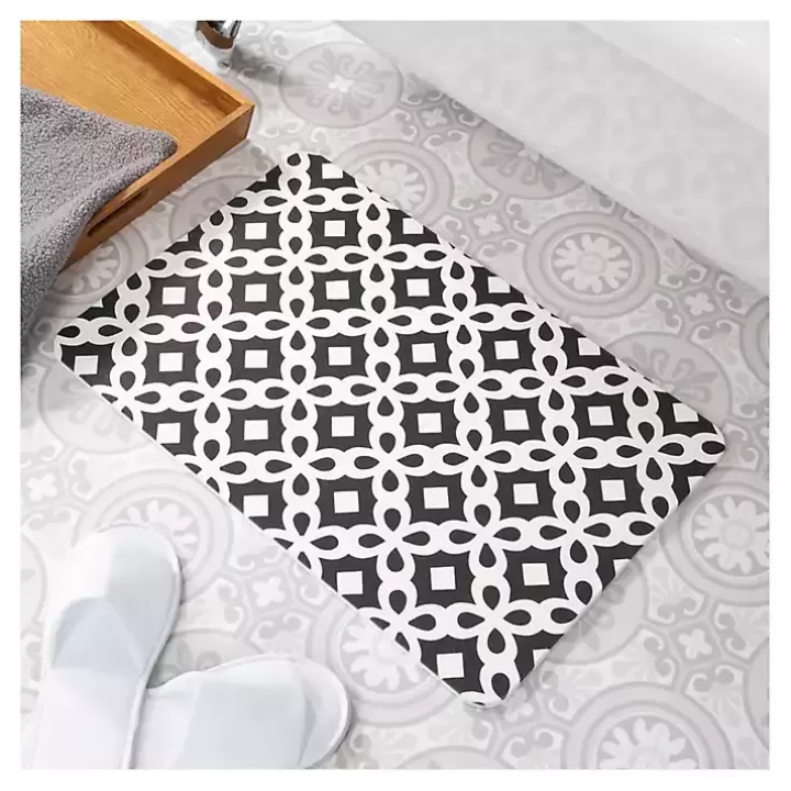 Hot Black Patterned Stone Bath Mat Bathroom Rugs