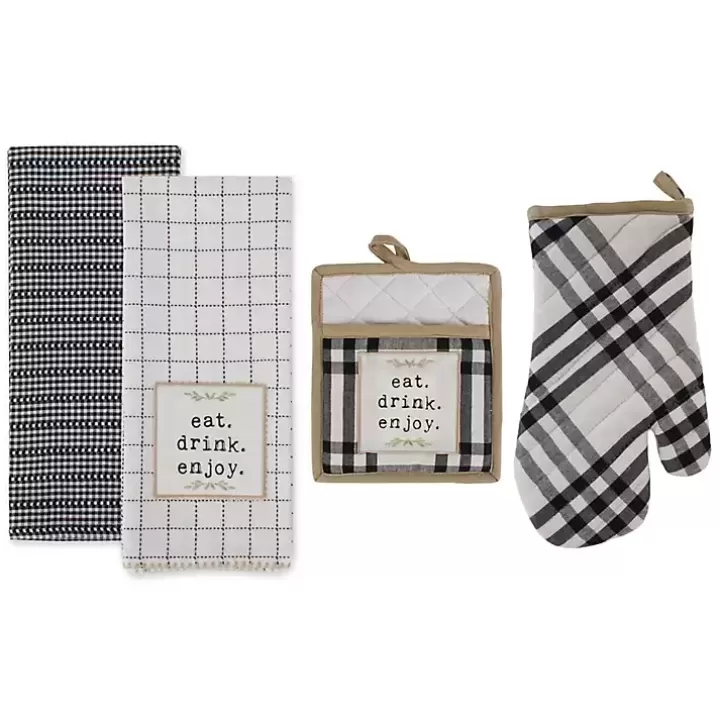 Discount Black Plaid Eat Drink Enjoy 4-pc. Dish Towel Set Kitchen Accessories