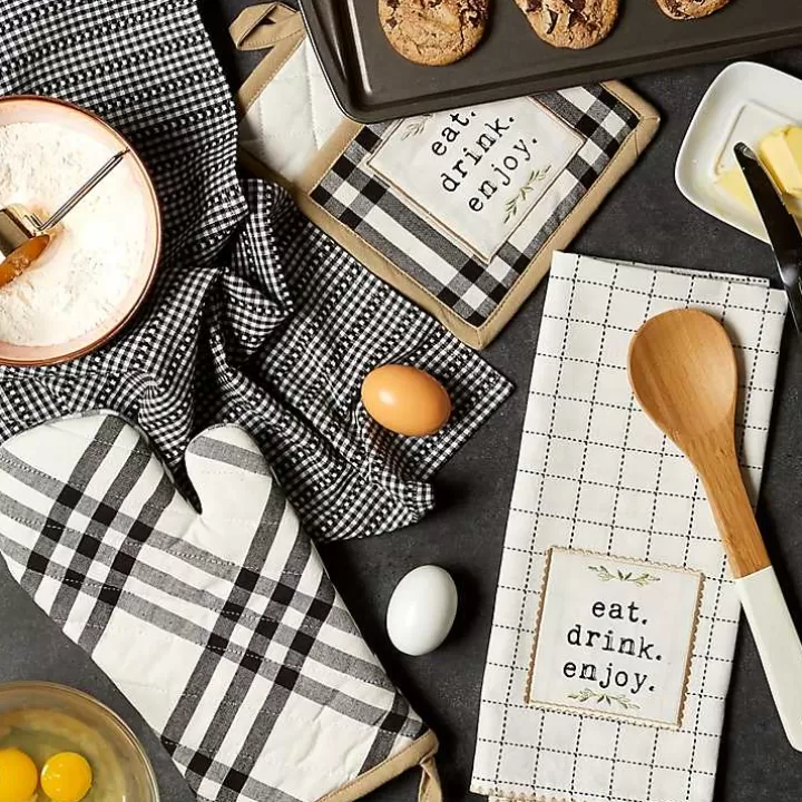 Discount Black Plaid Eat Drink Enjoy 4-pc. Dish Towel Set Kitchen Accessories