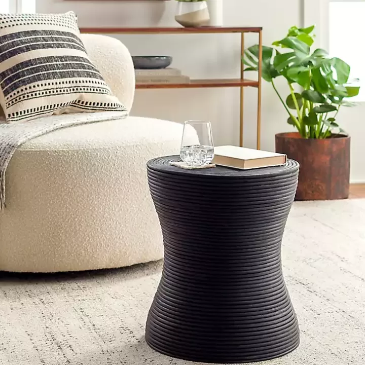 Store Ribbed Rattan Round Accent Table Accent & End Tables