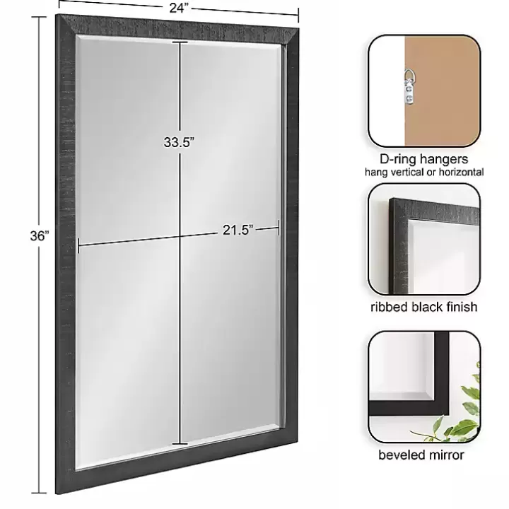 Outlet Black Ribbed Renna Wall Mirror, 24x36 in. Decorative Mirrors