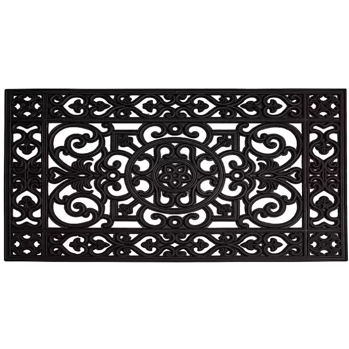 New Scroll Border Rubber Doormat, 41x17 in. Doormats