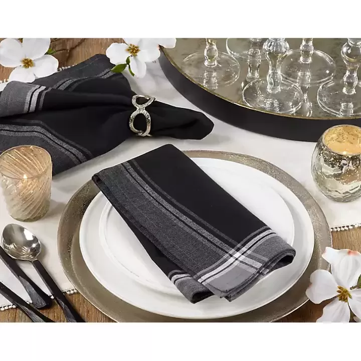 Discount Striped Border Cotton Napkins, Set of 4 Table Linens