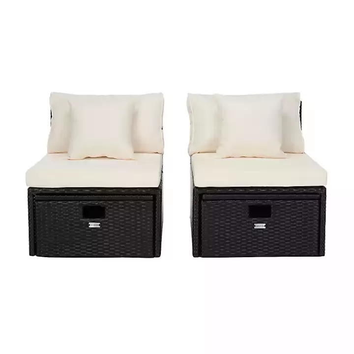 Discount Black Wicker Chaises with Ottoman, Set of 2 Outdoor Seating