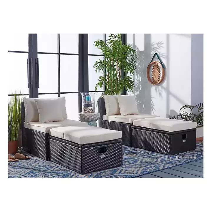 Discount Black Wicker Chaises with Ottoman, Set of 2 Outdoor Seating