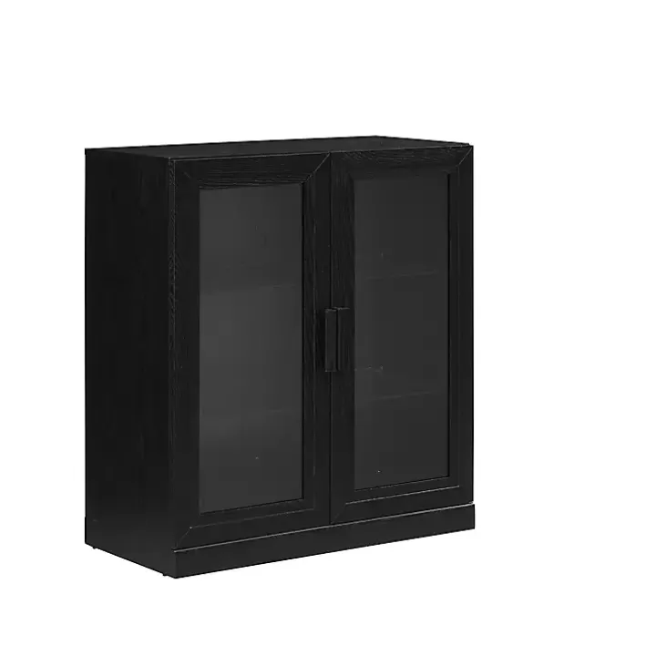 Clearance Black Wood and Glass Stackable Storage Cabinet Cabinets & Sideboards