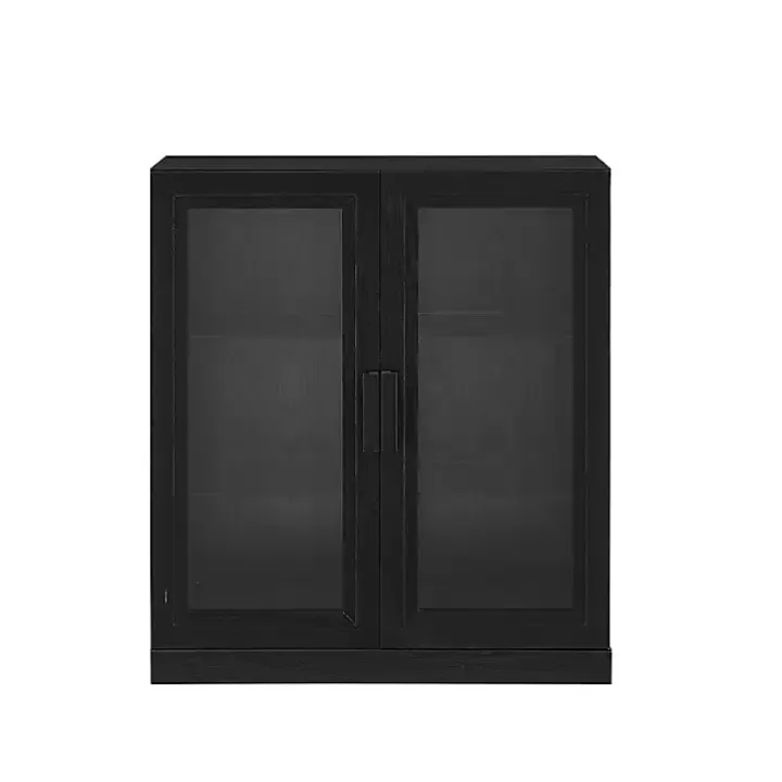 Clearance Black Wood and Glass Stackable Storage Cabinet Cabinets & Sideboards