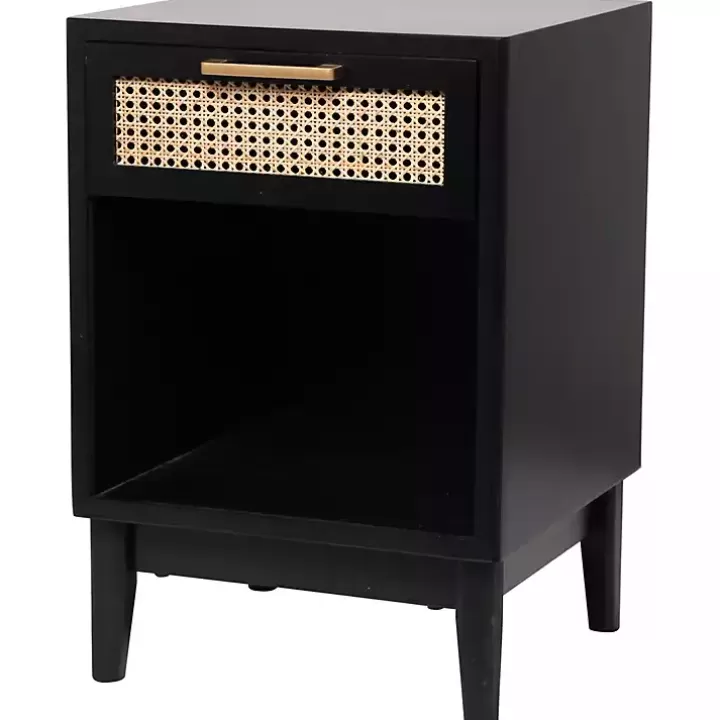 New Wood and Natural Rattan Drawer Nightstand Nightstands