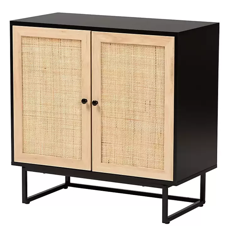 Clearance Wood and Rattan 2-Door Cabinet Cabinets & Sideboards