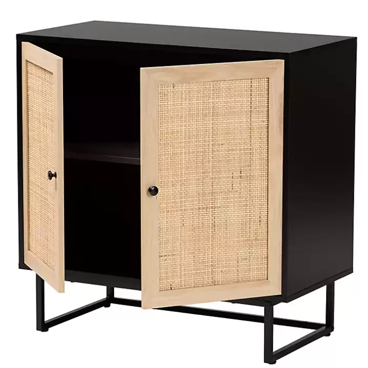 Clearance Wood and Rattan 2-Door Cabinet Cabinets & Sideboards