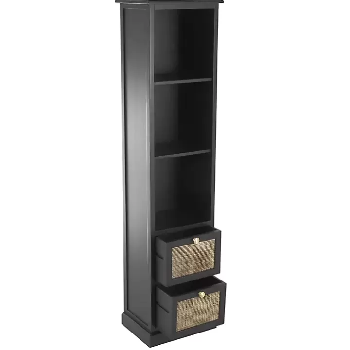 Cheap Wood and Rattan 3-Tier Bookcase Bookshelves