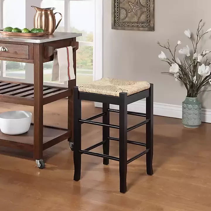 Outlet Wood and Woven Rush Counter Stool Bar Stools & Counter Height Stools