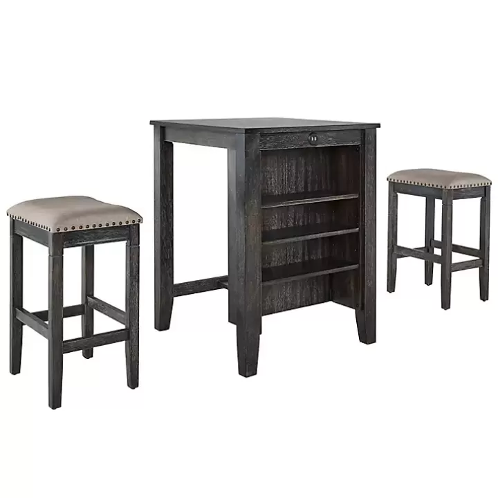 Shop Black Wood Linen 3-pc. USB Island and Stool Set Kitchen Islands & Bar Carts