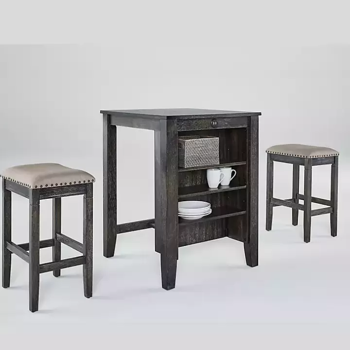 Shop Black Wood Linen 3-pc. USB Island and Stool Set Kitchen Islands & Bar Carts