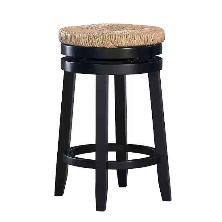 Shop Black Wood Seagrass Seat Swivel Counter Stool Bar Stools & Counter Height Stools