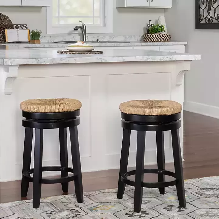 Shop Black Wood Seagrass Seat Swivel Counter Stool Bar Stools & Counter Height Stools