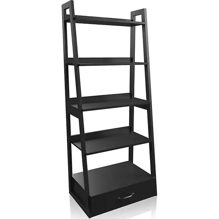 New Wood 5-Shelf Leaning Bookshelf Bookshelves