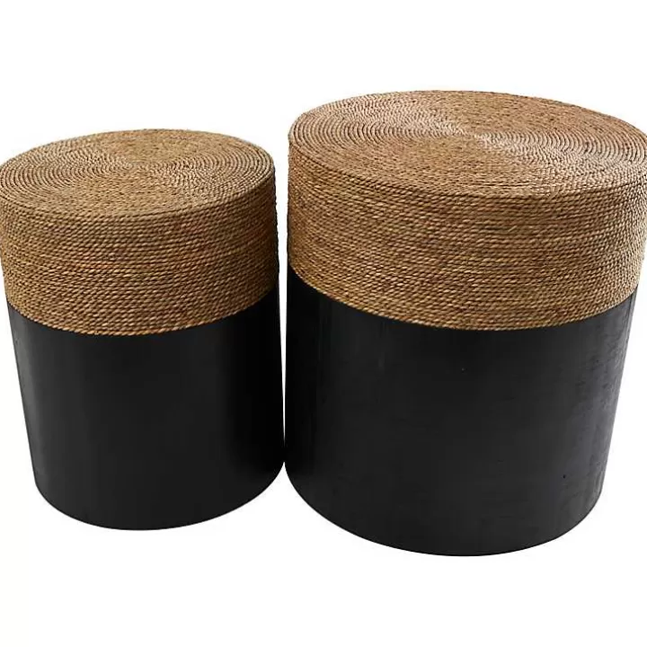 Sale Black Wood Wrapped Rope Accent Tables, Set of 2 Accent & End Tables