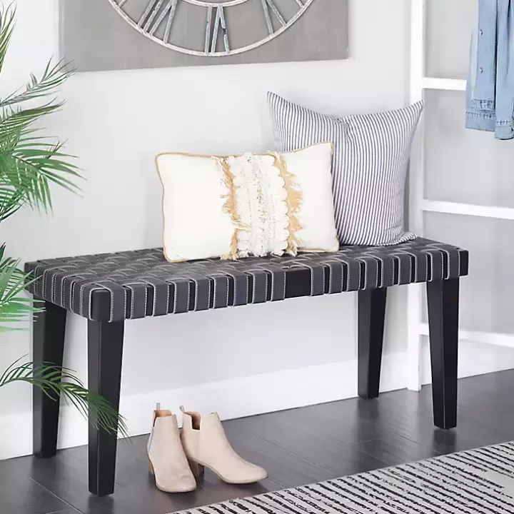 New Woven Faux Leather Bench Entryway Furniture