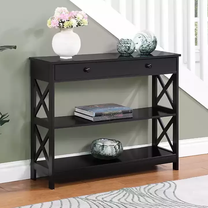 Fashion Black X-Frame 2-Shelf Console Table Console Tables