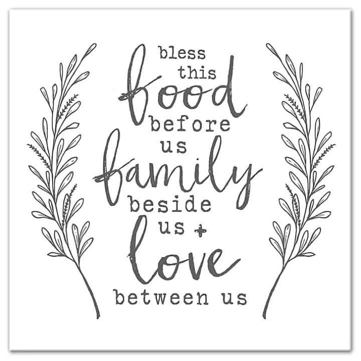 Cheap Bless This Food White and Gray Canvas Art Print Wall Quotes & Signs