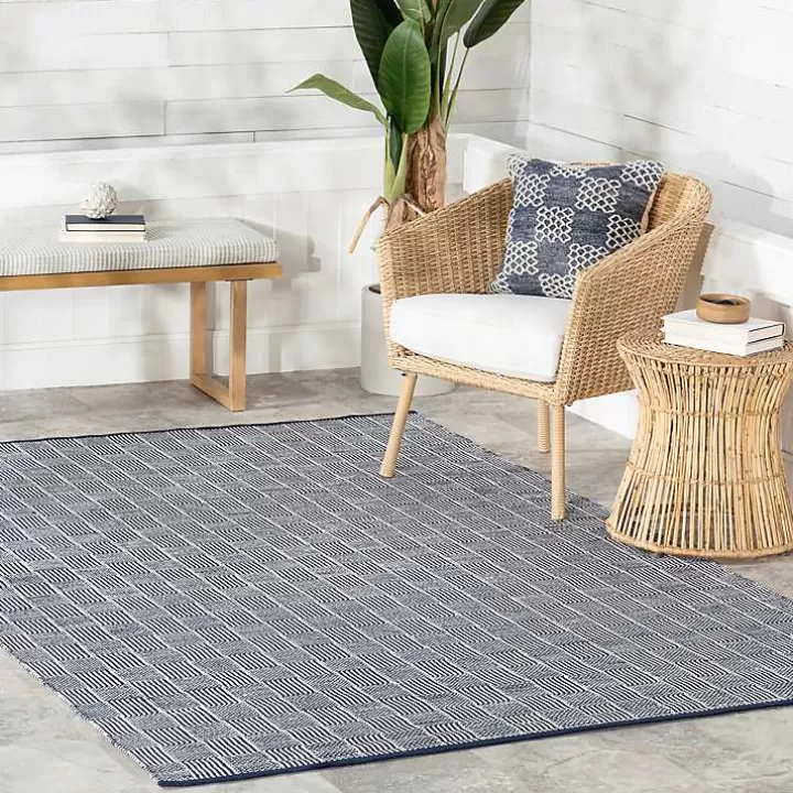 Store Blue & Ivory Checkered Indoor/Outdoor Rug, 6x9 Area Rugs