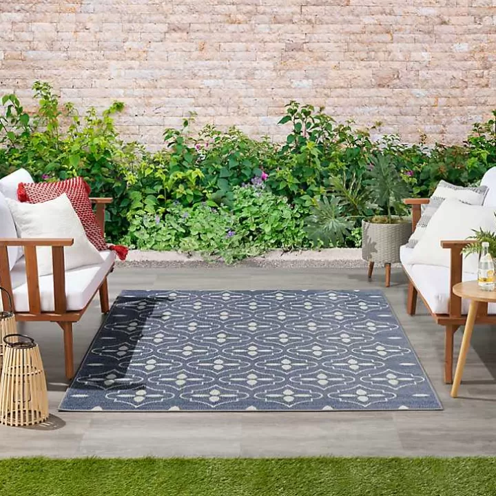 Best Sale Blue & Ivory Quatrefoil Indoor/Outdoor Rug, 4x6 Outdoor Rugs