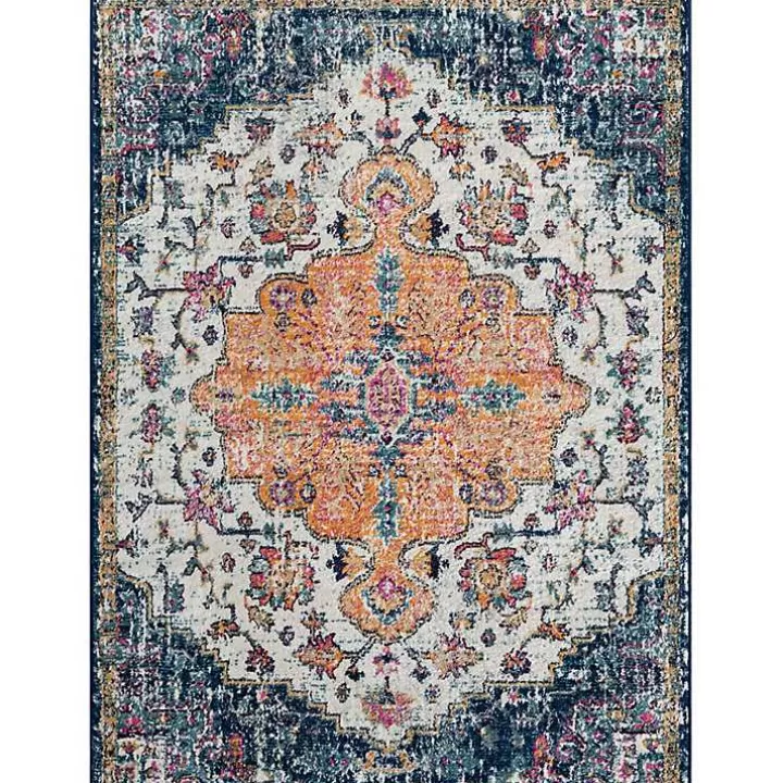 Sale Blue & Orange Boho Medallion Area Rug, 6x9 Area Rugs