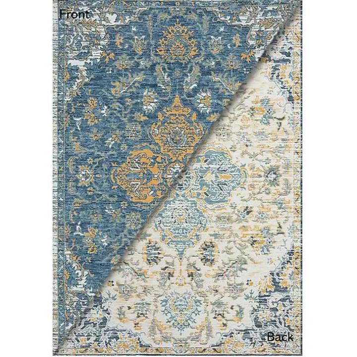 New Blue & Orange Medallion Reversible Area Rug, 8x10 Outdoor Rugs